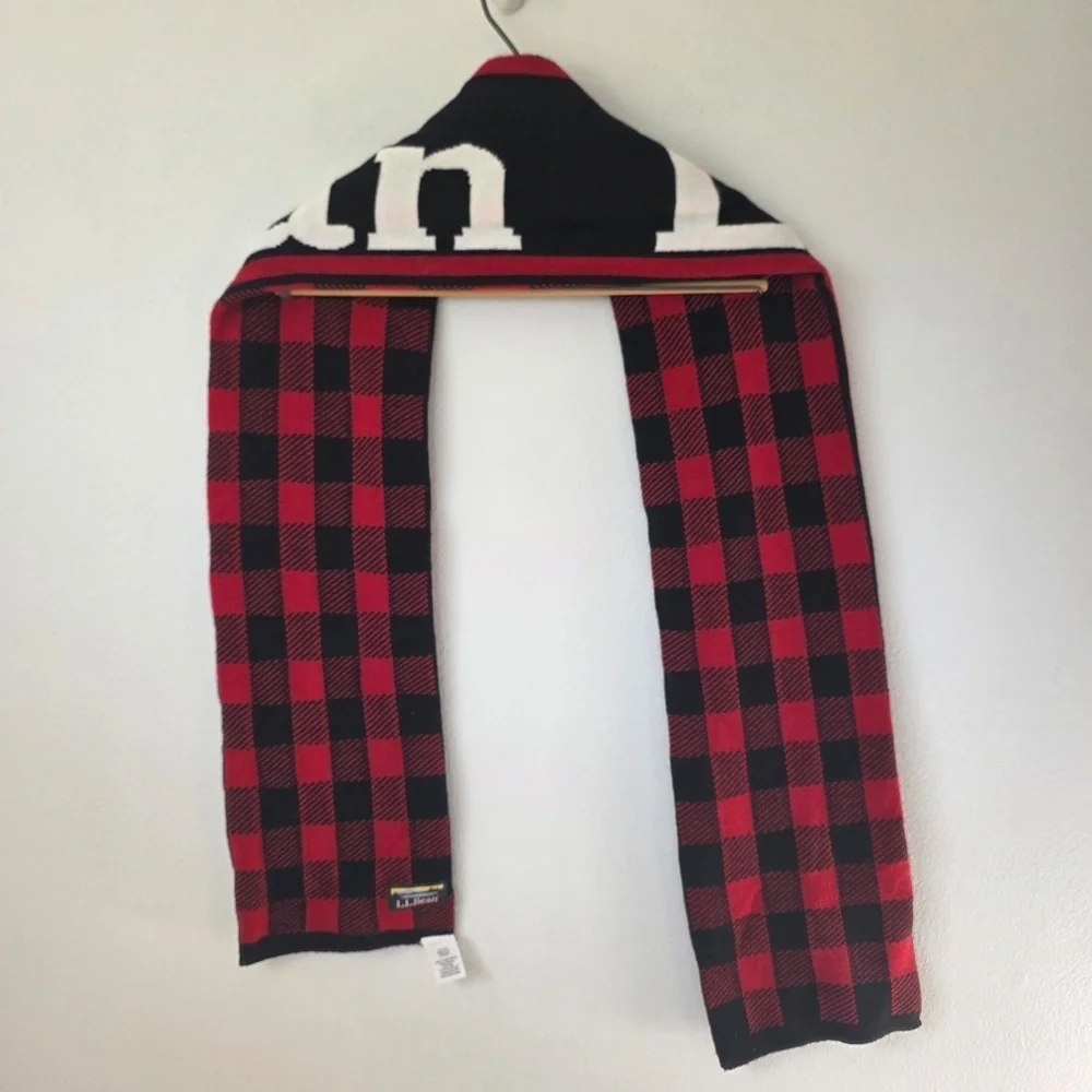 LL Bean Reversible Buffalo Plaid/Logo Winter Scarf - One Size